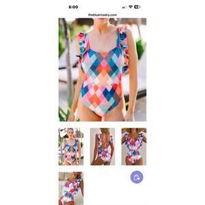 Colorful Geometric One Piece Bathing Suit with Ruffle Straps